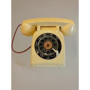 Vintage The Steel Stamping Co. Cream Toy Rotary Phone Plastic & Metal - READ